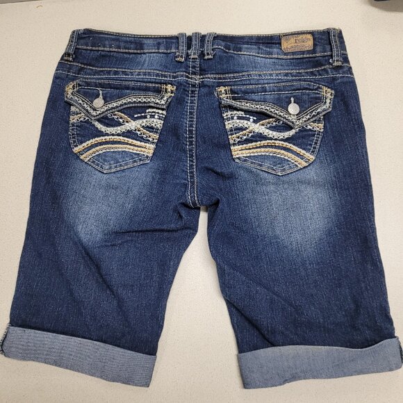 Reign Cropped Embellished Blue Jean Shorts Junior Size 7 - Picture 2 of 7